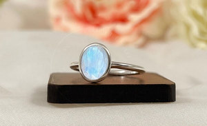 Handmade Moonstone Oval <b>Ring</b> <b>Set</b> <b>Gold</b> & Silver Flash Stone Minimalist Boho Healing Jewelry for Women - Product Image 1