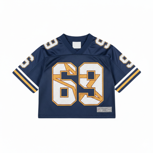 Maillot de football américain rétro personnalisé à impression intégrale, avec broderies sur mesure et tissu en maille délavé à l'acide - Product Image 6