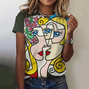 T-shirt classique pour femme, streetwear, imprimé floral 3D, respirant, coton écologique, jersey en fibre de bambou - Product Image 1