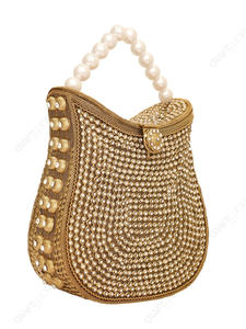 Pochette de mariée ornée de perles dorées avec poignée perlée, sac de soirée structuré pour mariage, vente en gros OEM - Product Image 2