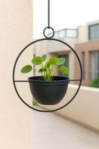 Pot suspendu rond en métal moderne pour balcon et décoration intérieure contemporaine, marque privée - Product Image 5