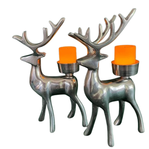 Brass Deer Candlestick Holder Set Christmas Home Decoration Durable Metal Design <b>Red</b> <b>Candle</b> Included - Product Image 5