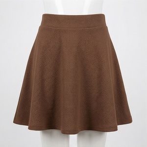 Women A-Line Mini <b>Skirt</b> Solid Color <b>Elastic</b> Waist Comfortable Casual Woven Polyester Brown - Product Image 1