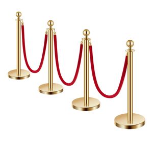 Set di 4 Barriere di Controllo Folla con Corde in Velluto e Pali in Acciaio Inox, 3 Pali Rossi in Velluto, Attrezzatura per Ristoranti e Hotel - Product Image 1