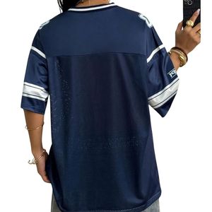 Female American Football Jersey Navy Blue White Stripe V-Neck Mesh Shirt Women Gridiron Teamwear Professional Athletic <b>Top</b> - Product Image 2