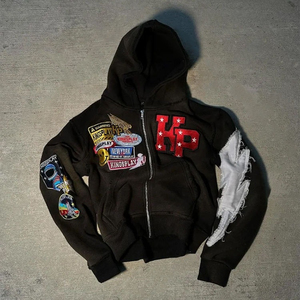 Sudadera con capucha de algodón 100% orgánico con cremallera y parche de logotipo personalizado, estilo streetwear de alto gramaje, fabricante, proveedor OEM - Product Image 6