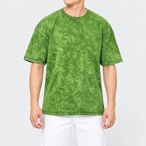T-shirt décontracté vert uni à col rond et manches courtes pour homme, coupe oversize, avec logo frontal, anti-plis, en tissu tricoté polyester/coton 250g - Product Image 1