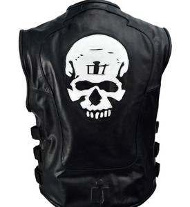 Chalecos de Motocicleta de Cuero Genuino Negro para Hombre, Transpirables, a la Moda, de Buena Calidad - Product Image 5