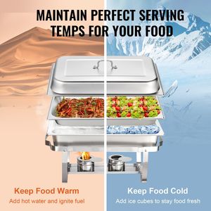 8 Qt Stainless Steel Chafer Set 6-Piece <b>Buffet</b> Warmer <b>Server</b> Full Size Pans Rectangle Lid 6 Pack Warming Holding Equipment - Product Image 5