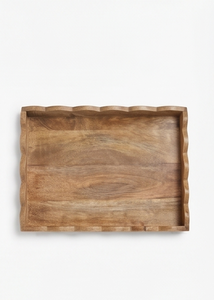 Plateau de service en bois festonné en gros, en bois de manguier naturel, de forme rectangulaire avec poignées - Product Image 2