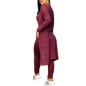 Conjunto de ropa de 3 uds para mujer, cárdigan abierto holgado de manga larga de Color sólido para otoño e invierno, mono ajustado sin mangas - Product Image 2