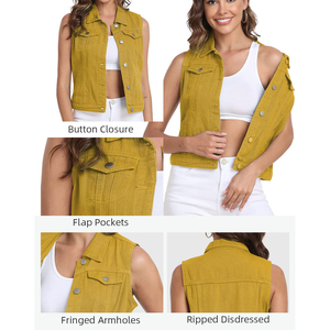 Chaleco Vaquero Transpirable de Diseño Nuevo, Suministro de Fábrica, Chaleco Vaquero Unisex para Hombre y Mujer, Chaleco Vaquero con Capucha para Mujer - Product Image 3