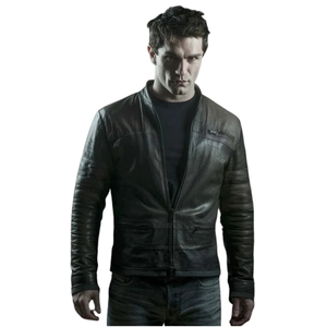 Mens Brown Black Genuine Leather Streetwear Jackets Shoulder Panels Stand Collar <b>Zip</b> Front Chest Pocket Premium Custom Outerwear - Product Image 1