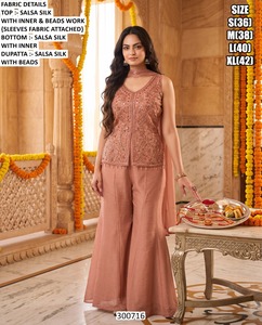 Conjunto de Palazzo Largo con Top de Seda Bordado con Cuentas para Mujer, Estilo Salsa, Ropa Tradicional para Bodas, Corte Holgado, para Todas las Temporadas - Product Image 1