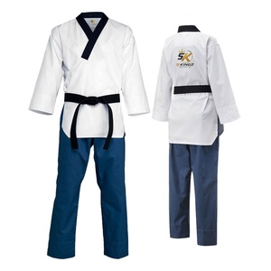 5 Sports Taekwondo Uniform White <b>Top</b> Blue Pants Black Belt Embroidery Logo Back Unisex Adult Martial Arts Wear 100% Cotton - Product Image 1
