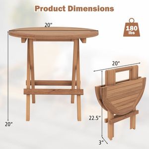 Round Patio <b>Folding</b> <b>Coffee</b> <b>Table</b> with Slatted Teak Wood Top for Outdoor Use - Product Image 5