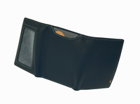 [Altamente Recomendado] Cartera Castello de Cuero Vacuno Genuino, Cierre Abierto, Forro de Poliéster, Unisex, Triple Pliegue, Negra