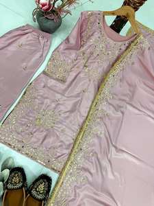 Ensemble haut et pantalon en soie fantaisie pour femme, best-seller en gros, avec broderie riche et travail manuel au miroir véritable, idéal pour les événements spéciaux. - Product Image 6