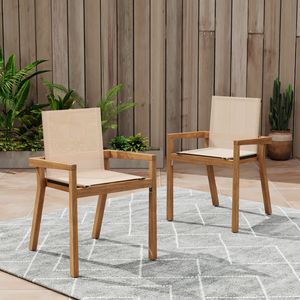 Juego de 2 Sillas de Comedor BELFAST con Estructura de Teca y Textil Beige, Elegante Par para el Hogar o la Oficina - Product Image 1
