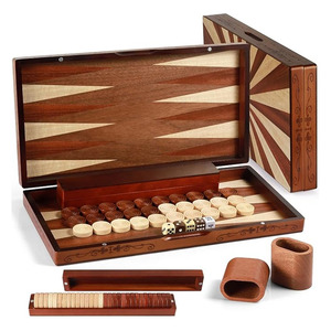 Handcrafted Wooden <b>Backgammon</b> Set With Inlaid Points Wooden <b>Pieces</b> Dice And Cups In A Foldable Storage Case Design For Enjoyment - Product Image 2