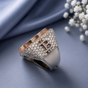18ct Rose Gold Diamond <b>Initial</b> B Statement <b>Ring</b> for Men Luxury High Polish Baguette Design Wedding Party Gift Jewellery - Product Image 2