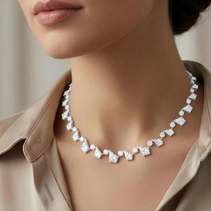 Collar de tenis con diamantes cultivados en laboratorio de corte redondo y en forma de cometa, joyería fina de alta gama - Product Image 3