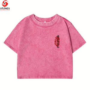 Nouveau T-shirt d'été respirant et écologique à manches courtes en coton, avec logo personnalisé, pour femme, coupe courte délavée à l'acide et design sur mesure - Product Image 1