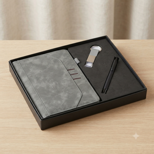 Agenda relié en velours gris de luxe Aurelux RE045, coffret cadeau d'entreprise, porte-clés en métal haut de gamme, 192 pages, professionnel - Product Image 5