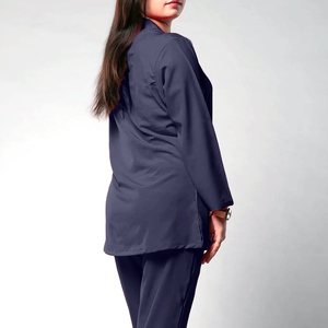 Women's Navy Blue Medical <b>Scrub</b> <b>Set</b> Long Sleeve V Neck Nursing Uniform Breathable Hospital Healthcare Workwear Custom OEM ODM - Product Image 2