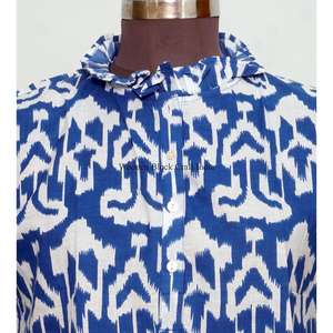 Tops décontractés pour femmes, coupe parfaite été/hiver, confort flatteur, imprimé floral vintage, manches courtes, boutons, 100% coton - Product Image 3