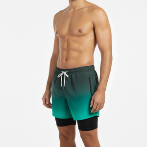 กางเกงชายหาดแบบซับลิเมชั่นสั่งทำพิเศษ 2 in 1 กางเกงว่ายน้ำผู้ชายพร้อมกางเกงเลกกิ้งซับในแบบรัดรูป แฟชั่นทันสมัย แห้งเร็ว - Product Image 1