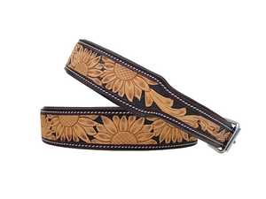 Handmade Western Leather <b>Dog</b> <b>Collar</b> Sunflower Pattern Buckle Closure Durable All Season Use Classic Style - Product Image 1