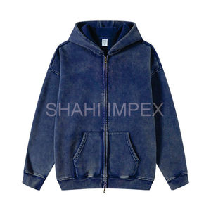 Sudadera con capucha y cremallera completa, personalizada, con lavado ácido, bordado y efecto desgastado, estilo vintage, de algodón, unisex, ecológica, para invierno - Product Image 2