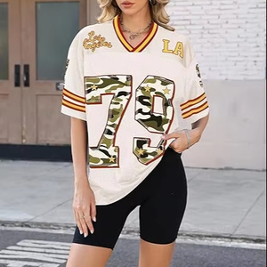 Graphic Mesh Jersey Women Oversized <b>Y2K</b> V Neck Men Streetwear T Shirt Football Style Fashion <b>Top</b> - Product Image 1