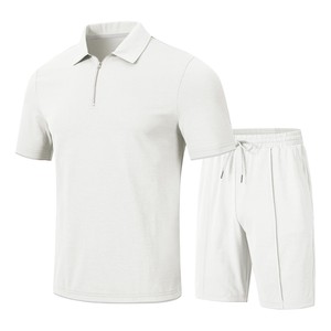 Conjunto de Polo Casual Morado para Hombre con Cierre de Cremallera y Pantalones Cortos, Tejido Transpirable, Diseño de Color Sólido - Product Image 2