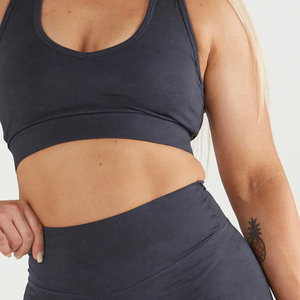 Women's Seamless High Waist Full Length Leggings Solid Navy Blue Yoga Set Racerback <b>Crop</b> <b>Top</b> Two Piece Activewear - Product Image 6