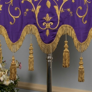 Luxury Purple Silk Church <b>Banner</b> Gold Bullion Wire Embroidered Our Lady of Sorrows Christian Ceremonial <b>Banner</b> - Product Image 4