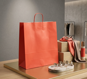 Bolsas de Papel Rojas Hechas a Mano, Biodegradables, Ecológicas, con Logotipo Personalizado Impreso en Caliente, Color Personalizado, para Ropa y Alimentos, Venta al Por Mayor - Product Image 1