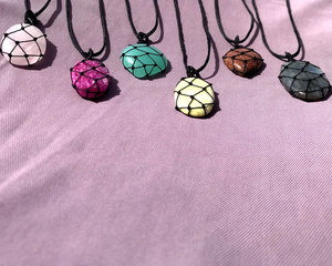 Wholesale Natural Assorted Crystal Macrame Net Pendant Necklace Rose Quartz Pink Agate Turquoise Goldstone Green Anniversary - Product Image 4