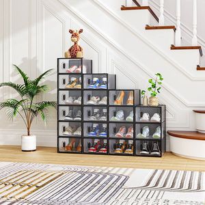 18-Piece Black Shoe Storage Box Set 33x23x14cm <b>Plastic</b> <b>Mesh</b> and Stackable Design - Product Image 1