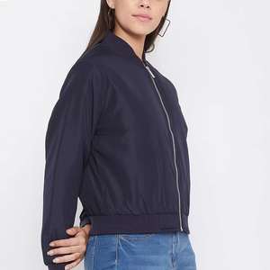 2025 Latest Design Navy Color Women's Bomber <b>Jacket</b> 100% Polyester Fabric Stand Collar Oversize Zip Autumn Quick Dry - Product Image 3