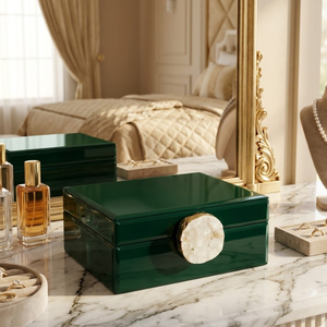 Artistic Green Decorative Box Set Featuring Premium Crystal Stone Hardware for Stylish Home Organization and Decorative Display - Product Image 2