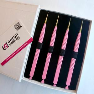 Pince à épiler rose Getup Brosons pour cils, pointe dorée de précision, emballage en boîte découpée en forme de cœur et de couronne, logo personnalisé - Product Image 4