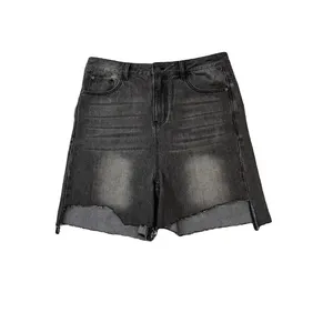 Pantalones Cortos de Mezclilla Casuales Personalizados para Hombre, Largos hasta la Rodilla, 100% Algodón, Holgados, Cintura Elástica, Diseño Vintage, Lavado Ácido, Desgastados, de Alta Calidad - Product Image 1