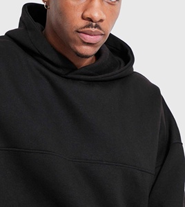 Custom Black <b>Boxed</b> Men's 100% Cotton Fleece Polyester Hoodie Boxy Fit <b>Drop</b> Shoulder Print Pattern Loose Fit Winter Season XS - Product Image 3