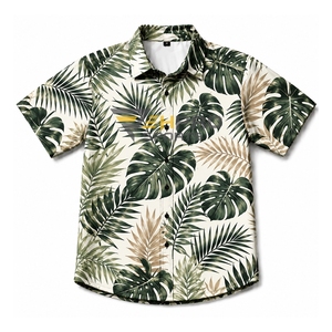เสื้อฮาวายแขนสั้นพิมพ์ลายใบไม้เขตร้อนสำหรับทุกเพศ ขายส่ง เสื้อผ้าระบายอากาศสำหรับวันหยุดพักผ่อน ผ้าป๊อปลิน ปกคอเสื้อพับได้ - Product Image 1
