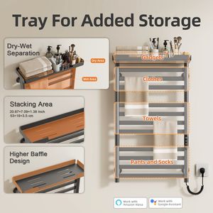 ราวแขวนผ้าเช็ดตัวไฟฟ้าติดผนัง SIOYIE 11 บาร์ ควบคุมผ่านแอพ Wi-Fi พร้อมตัวตั้งเวลาปรับได้และชั้นวางอุ่นผ้าเช็ดตัว - Product Image 5