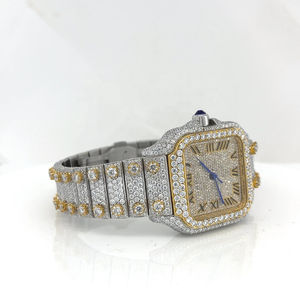 Boîtier carré en acier inoxydable argenté de qualité supérieure, mouvements suisses, diamants Moissanite entièrement sertis, montre mécanique personnalisée avec date, style Hip Hop - Product Image 2