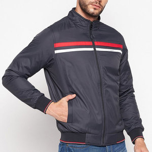 Blouson bomber gris foncé pour homme, col montant, fermeture éclair, décontracté, en polyester, coupe-vent, pour l'automne, coupe classique, couleur unie - Product Image 4