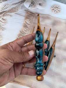 Handmade Blue Resin Natural Wood Angel <b>Crochet</b> Needles Ergonomic Soft Handle Customized Color Logo for Knitting-Craft - Product Image 5